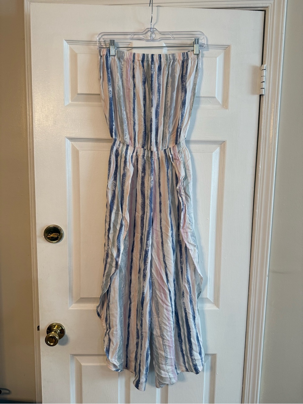 Ocean Drive Strapless Striped Jumpsuit in Blue, White & Pink